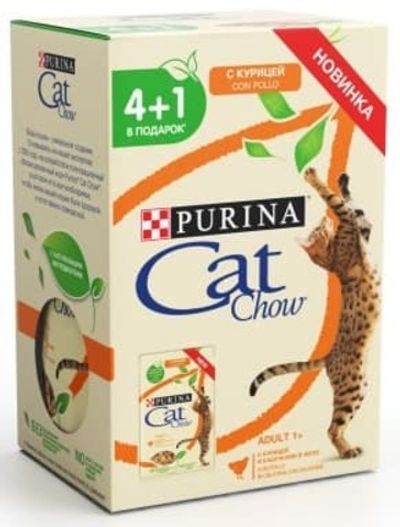 CAT CHOW ADULT Курица и кабачок в желе 5*85г ПРОМО 4+1 (12404225)