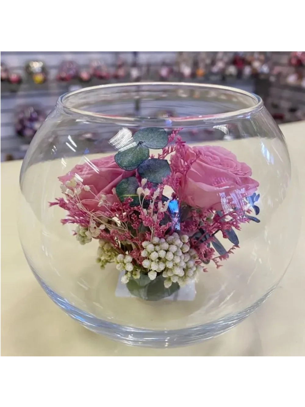 натуральные кустовые розы в стекле, вакуум*