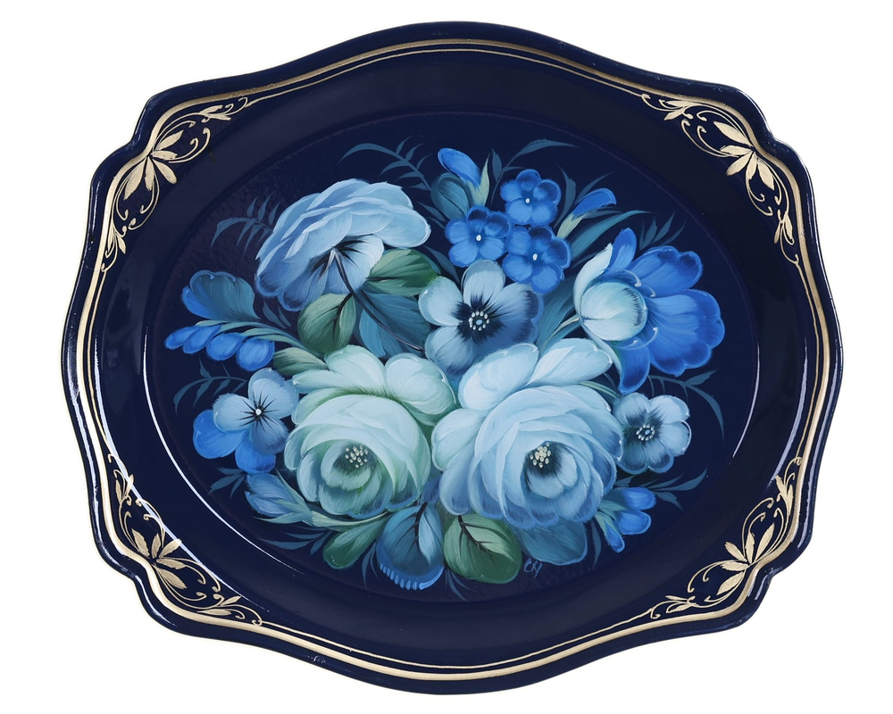 Жостовский поднос декоративный, размер 20х17 см (A3), металлический