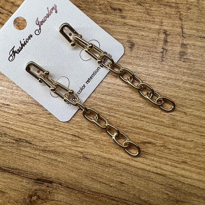 Серьги "Цепи" 10 звеньев плетение комбо узелки якорные металл золотистый розовый 6 см