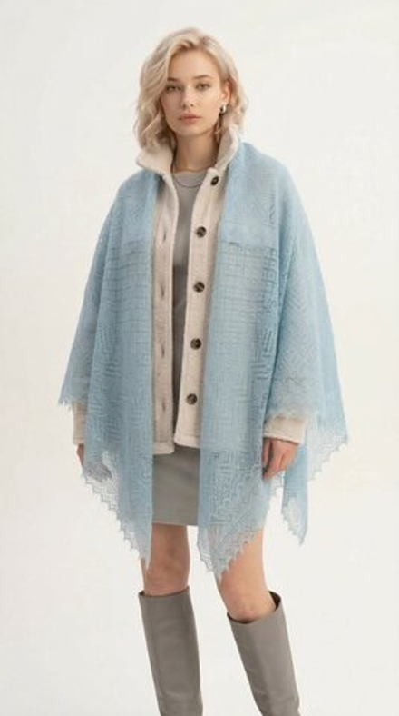 Оренбургский пуховый платок-паутинка А140-04 голубой