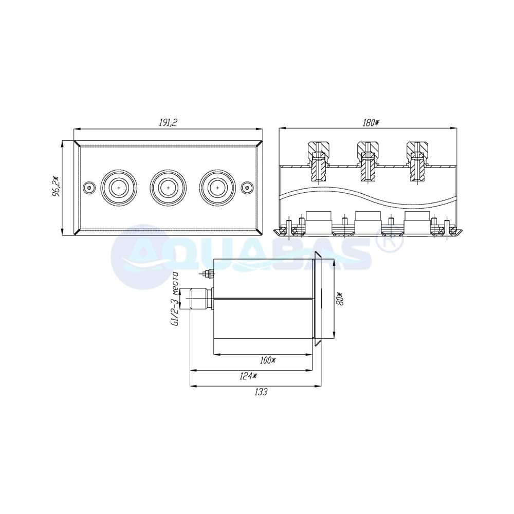 АД.02.3-01/1 Адаптер для трех сенсорных пьезокнопок ПК.01 пленка (прямоугольная лицевая) AISI-316