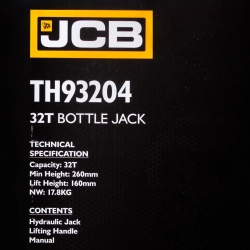 Домкрат бутылочный 32т с клапаном JCB JCB-TH93204
