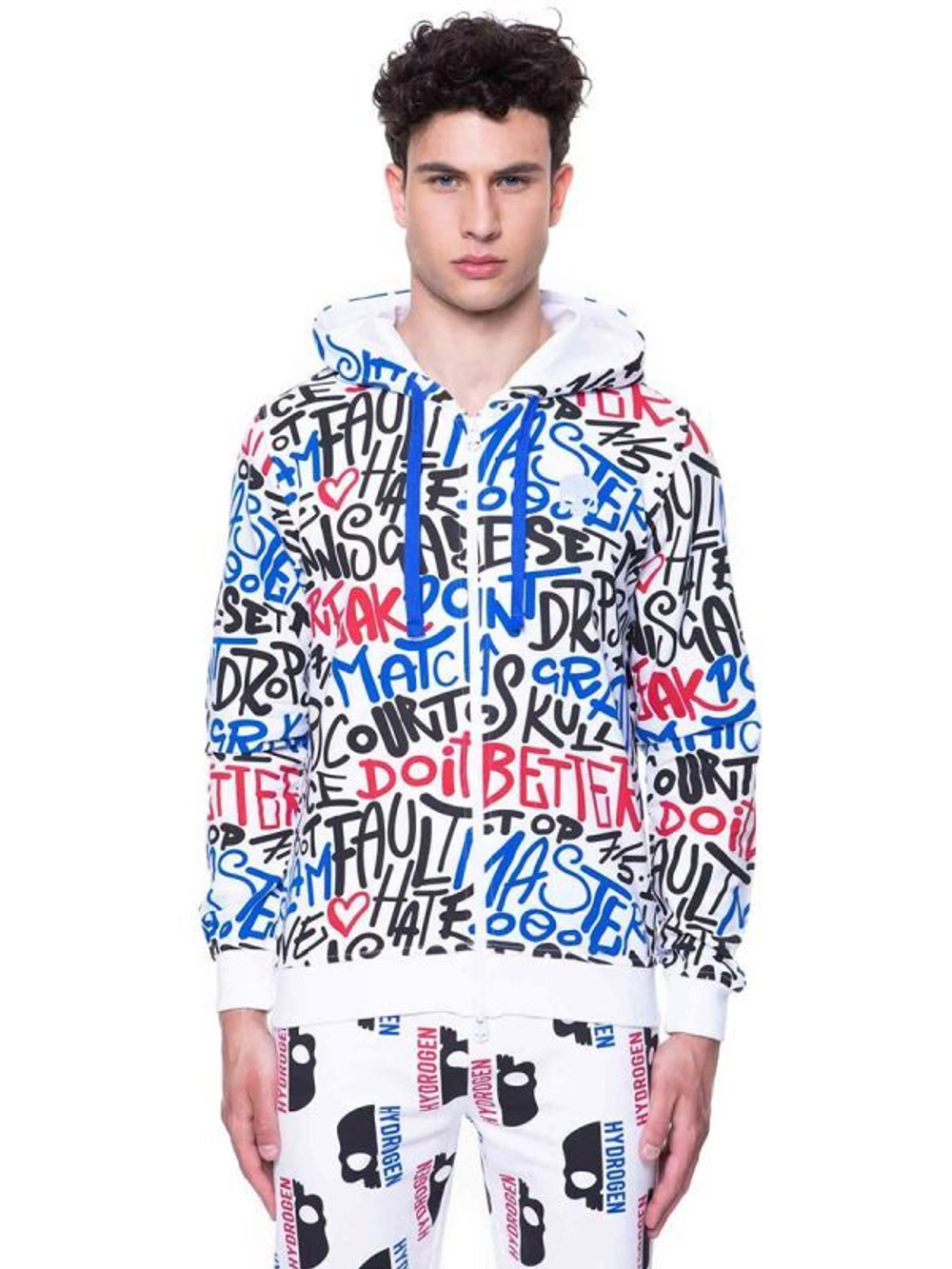 Куртка теннисная Hydrogen Graffiti FZ Hoodie Man - white