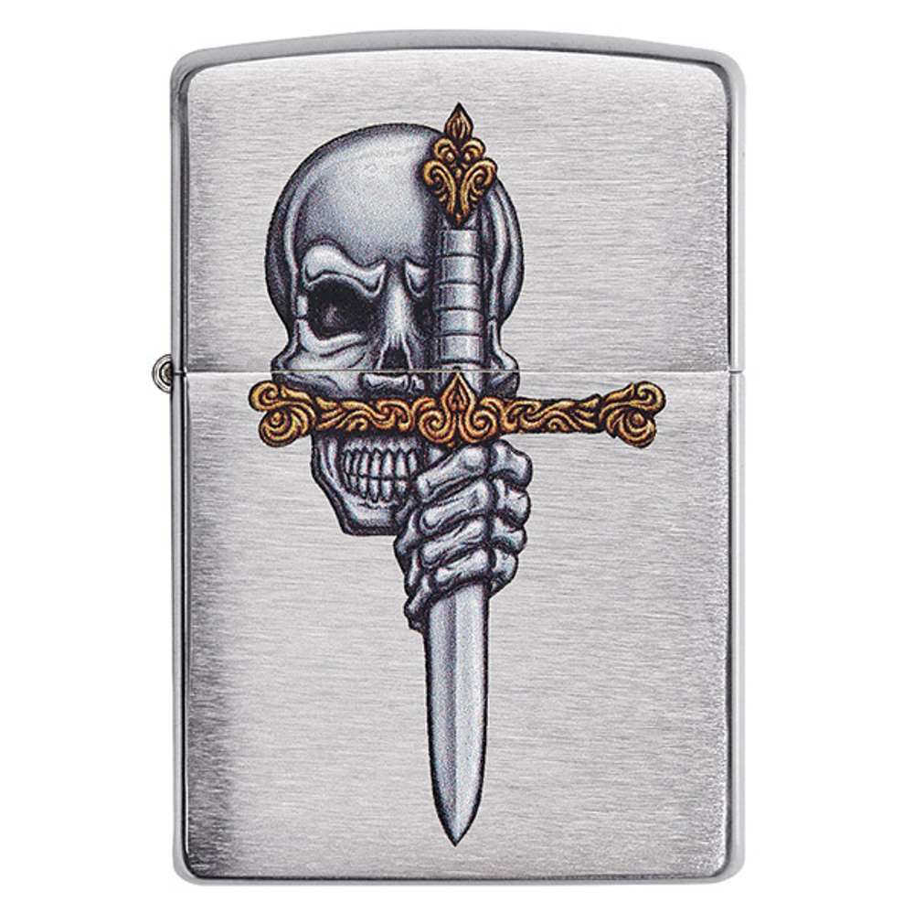 Зажигалка Zippo Sword Skull Desig с покрытием Brushed Chrome