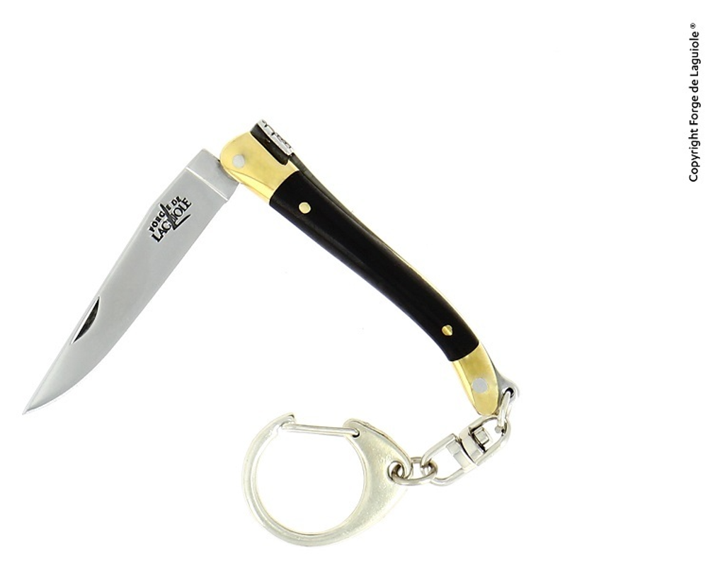 Folding knife 7 cm blade, 2 brass bolsters, keyring, Ebony handle