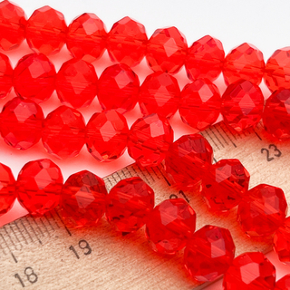 Бусины рондель с огранкой, стекло, цвет красный, размер около 7,7*9,7 мм, цена за 24-25 шт (1/2 нити)
