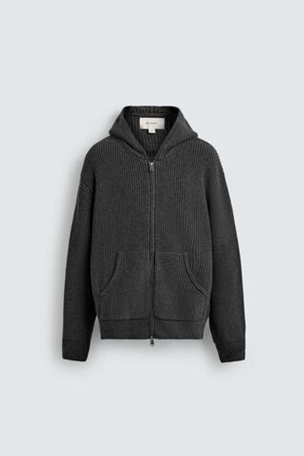 ZARA КАРДИГАН ИЗ ХЛОПКА И ШЕРСТИ С КАПЮШОНОМ, СЕРЫЙ МЕЛАНЖ