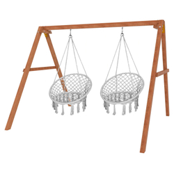 Деревянные качели с подвесными креслами в сером цвете