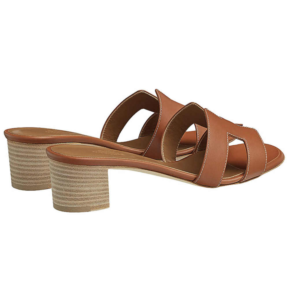 Hermes Oasis thick-heeled comfortable 5cm slippers women's Brown, H071002Z 03