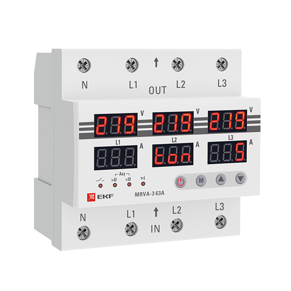 Реле напряжения и тока трехфазное с дисплеем MRVA-3-63A EKF