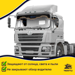 Ламбрекен с косынками стеганые Shacman (экокожа, черный, синие кисточки)