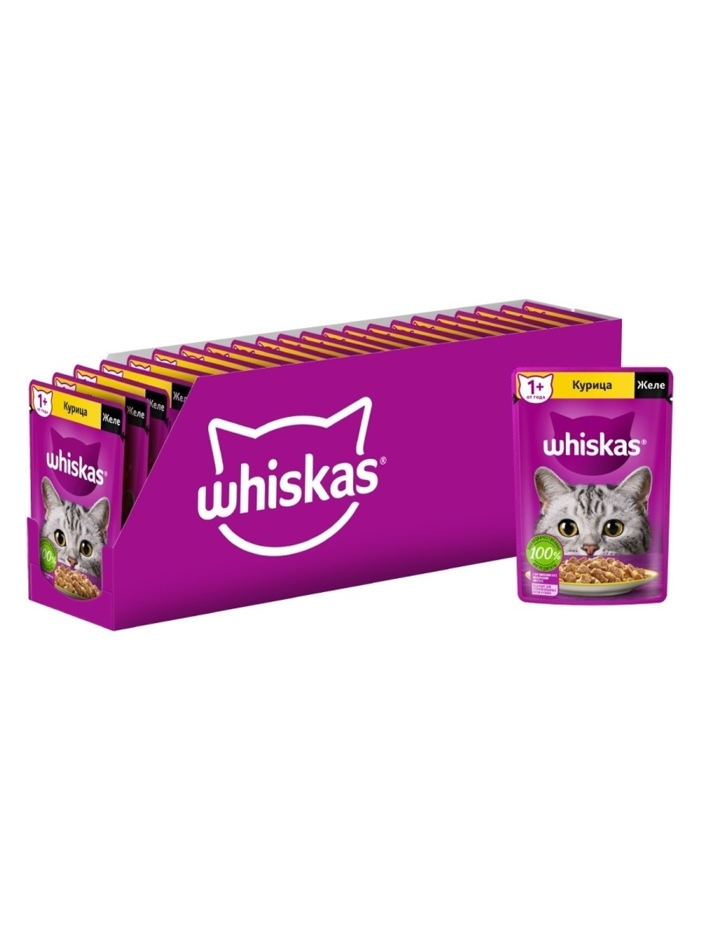 Влажный корм Whiskas для взрослых кошек, желе с курицей, 28 шт x 75 г