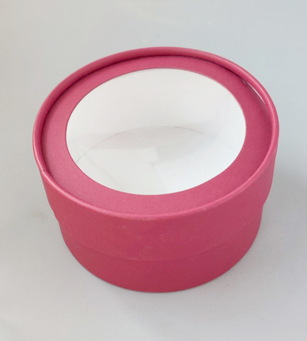 Коробка круглая с окном красная (матовая), 16*7см