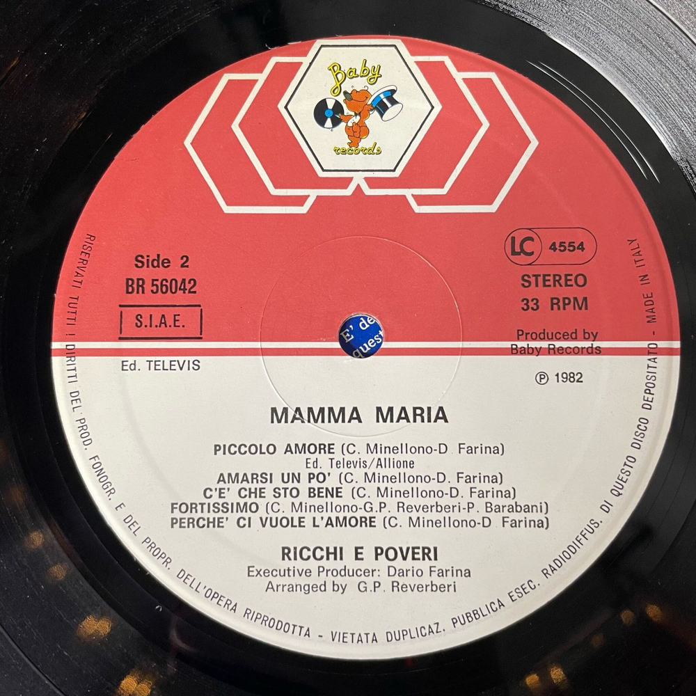 Винтажная виниловая пластинка LP Ricchi and Poveri Богатые и Бедные Mamma Maria (Italy 1982) Fortissimo