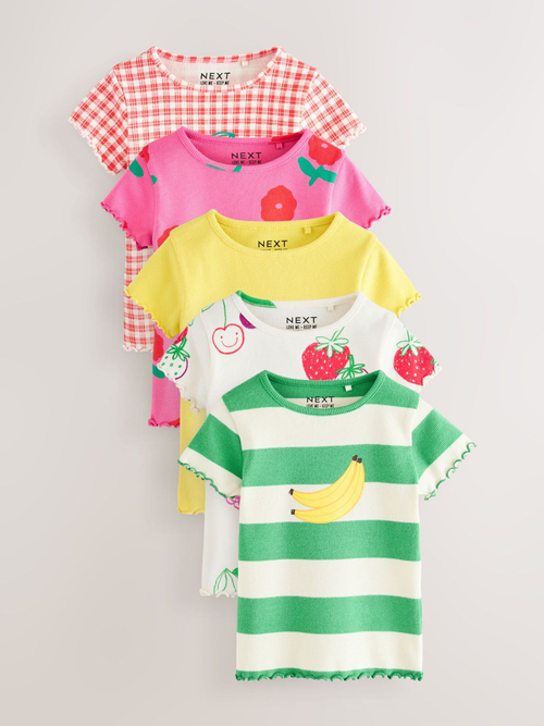 Футболка для девочки Next E65-353, 5 шт., Розовый, Белый, Желтый