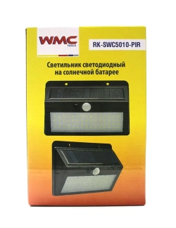 Светильник светодиодный на солнечной батарее с датчиком движения (5.5V,2.5W,18650Li,3.7V,2400mAh,38SMD Led,6500К,раб. время8-10ч,заряд.4-6ч,IP44,210х1 WMC TOOLS WMC-RK-SWC5010-PIR