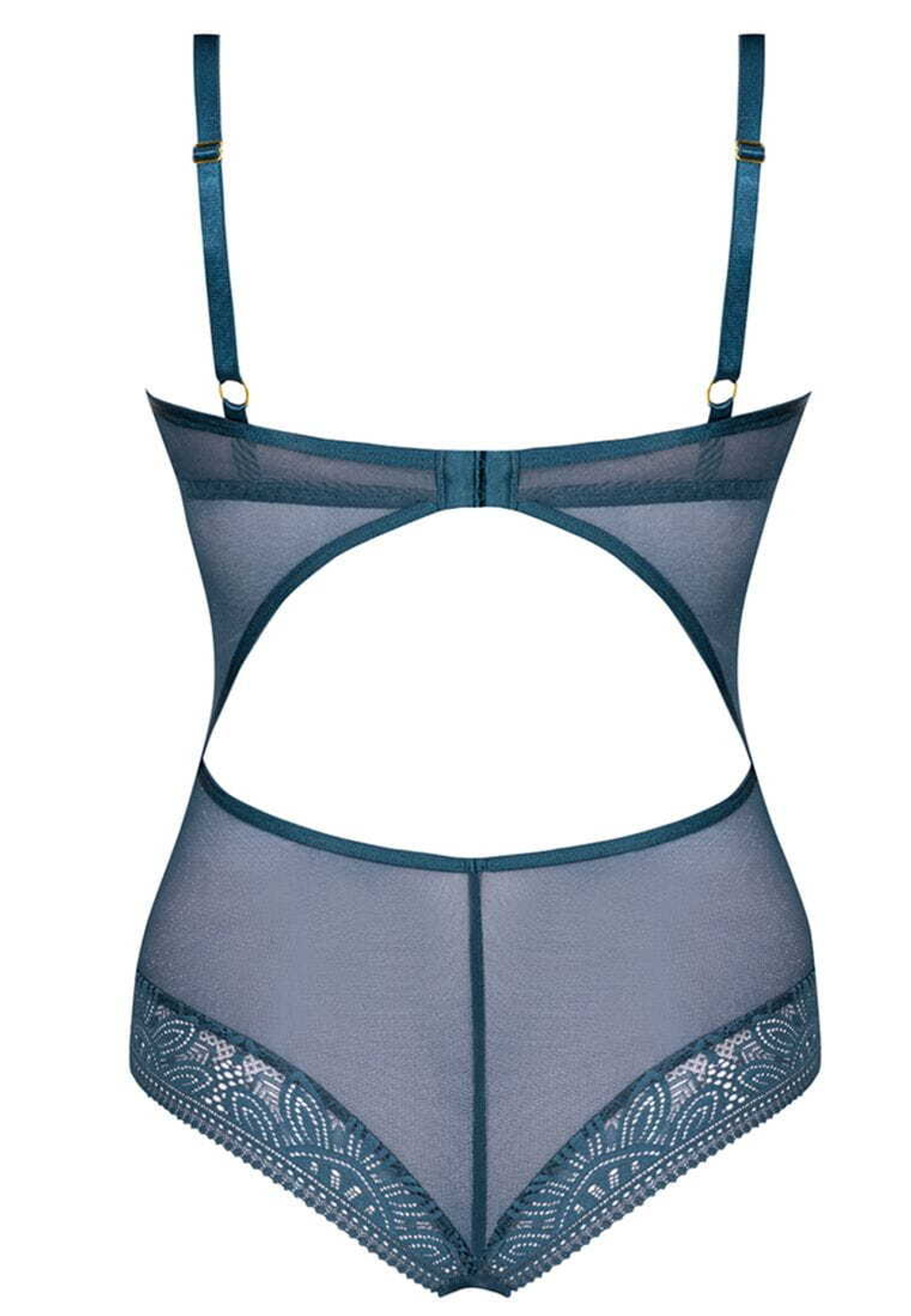 Боди Daniela из эластичной сетки и кружева (Размер: M) (Цвет: грязно-синий)