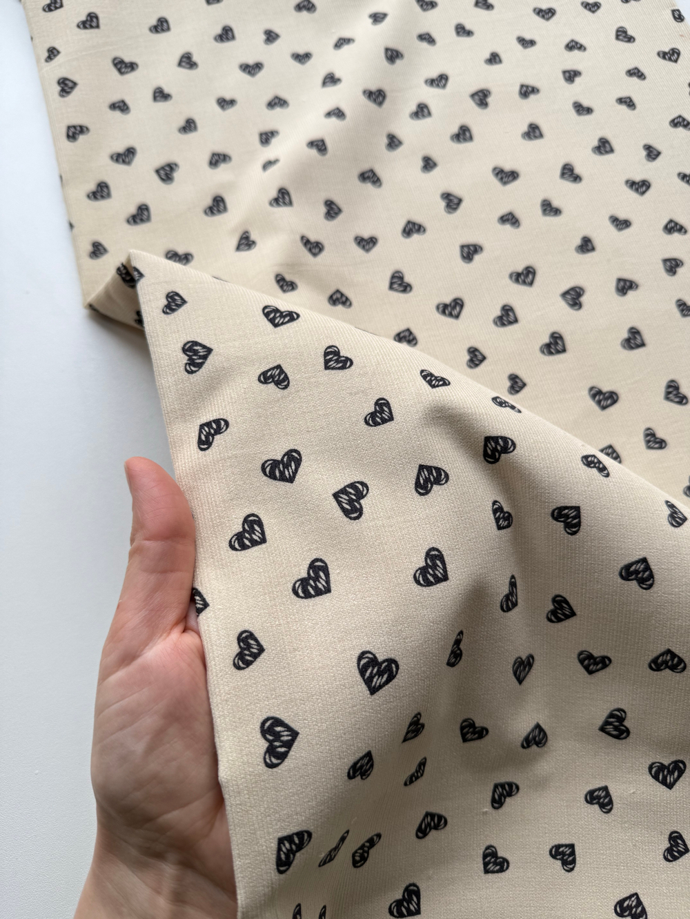 Микровельвет 100% хлопок Чёрные сердечки