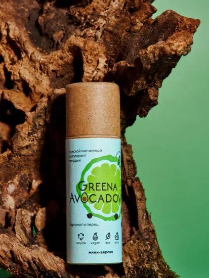 Дезодорант-стик мужской магниевый Бергамот и Перец Greena Avocadova, 10 г
