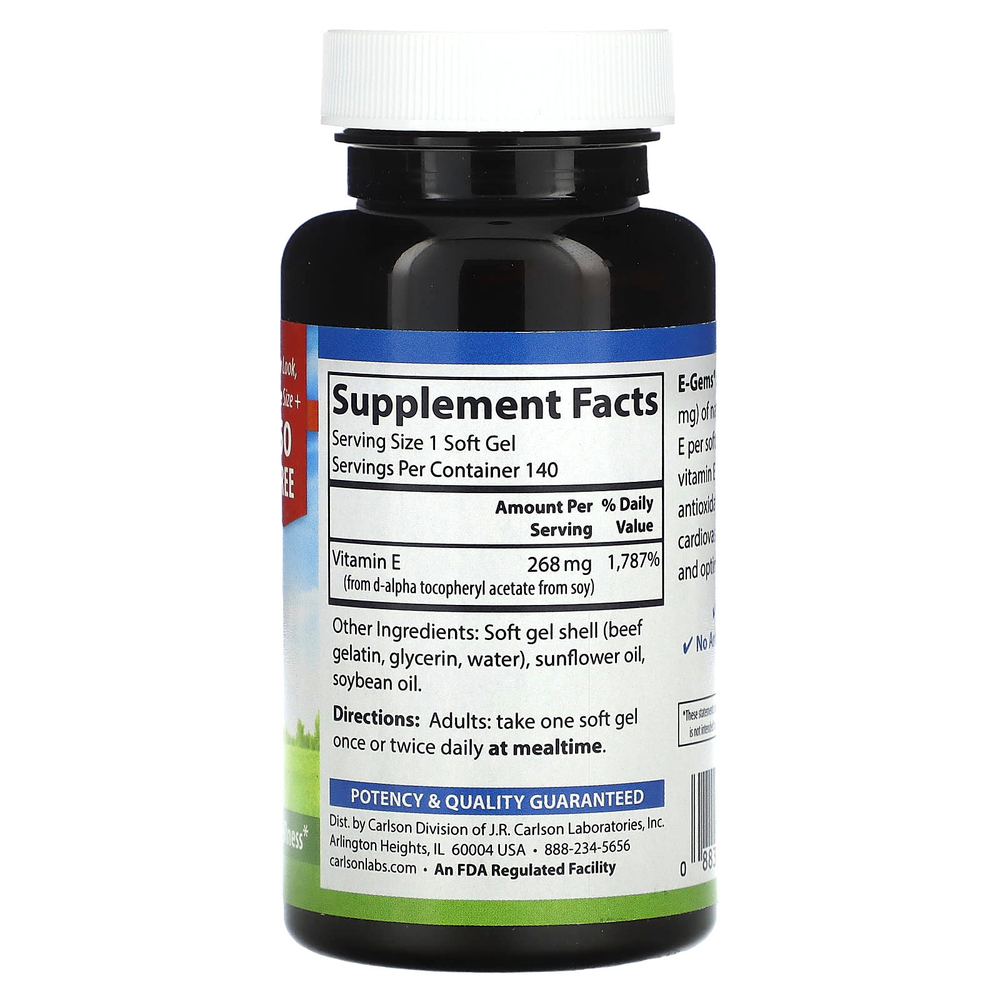 Carlson, E-Gems, 268 мг (400 МЕ), 140 мягких таблеток