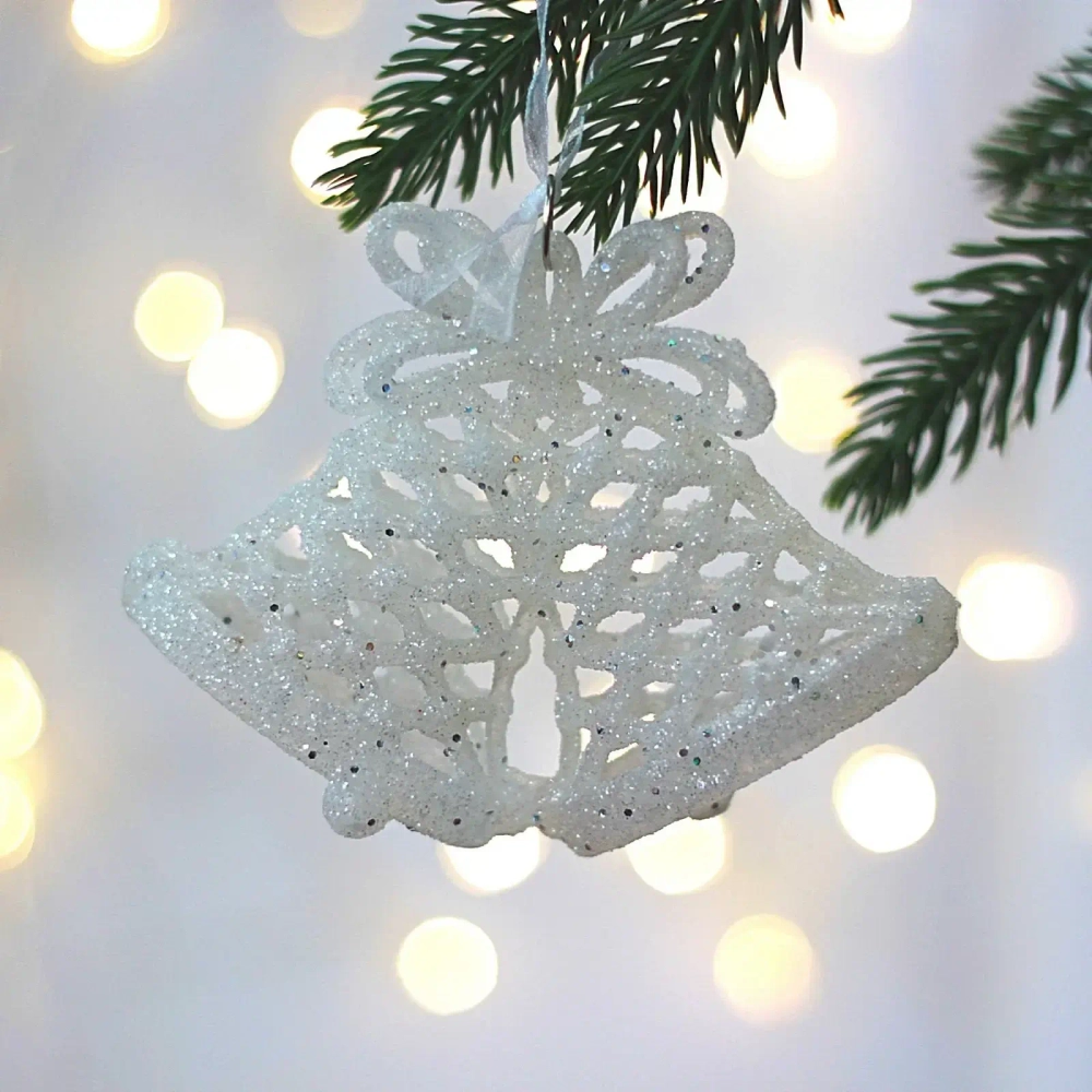 Подвеска «Колокольчики ажурные» 10 см, белый блеск