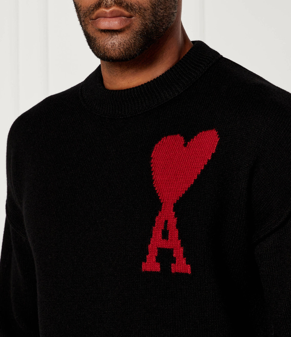 Хлопковый свитер AMI Paris - черный(BFUKS006 018)