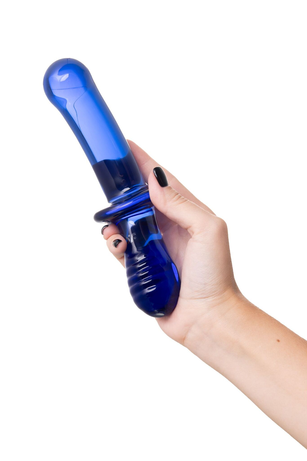 Синий двусторонний стеклянный фаллоимитатор Double Crystal - 19,5 см. (Цвет: синий)