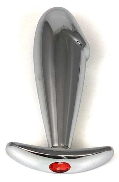 Серебристая анальная пробка-фаллос с красным кристаллом – 9,5 см. (Цвет: красный)