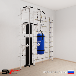 Шведская стенка Sv Sport усиленная 69030 (Турник стандарт/Брусья/Стойка/Скамья/Канат/Цепь/Мешок 30кг/Канатный лаз)