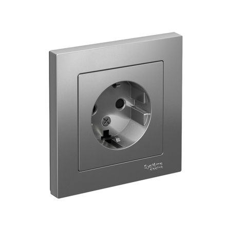 Розетка 1-м СП AtlasDesign 16А IP20 с заземл. защ. шторки в сборе сталь SE ATN000944