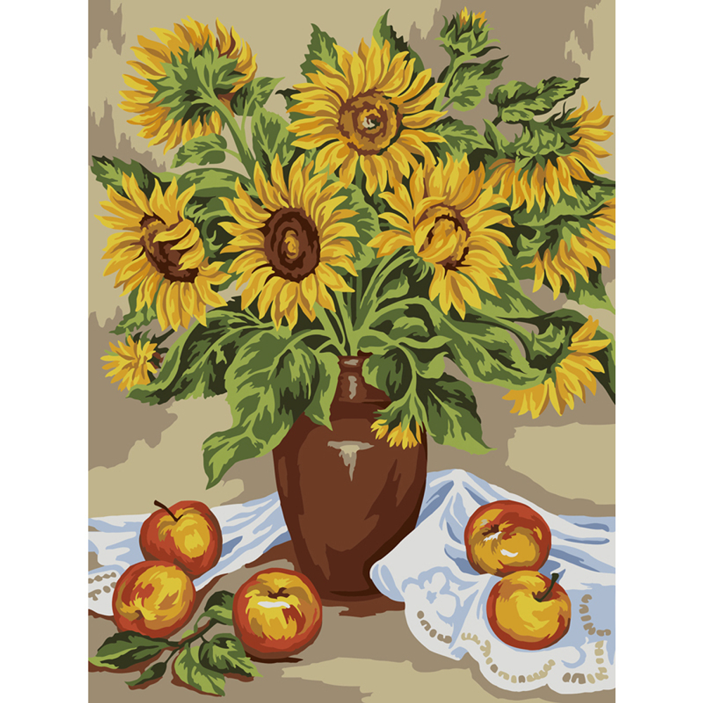 Картина по номерам на картоне "Подсолнухи", 30*40, с акриловыми красками и кистями, ТРИ СОВЫ