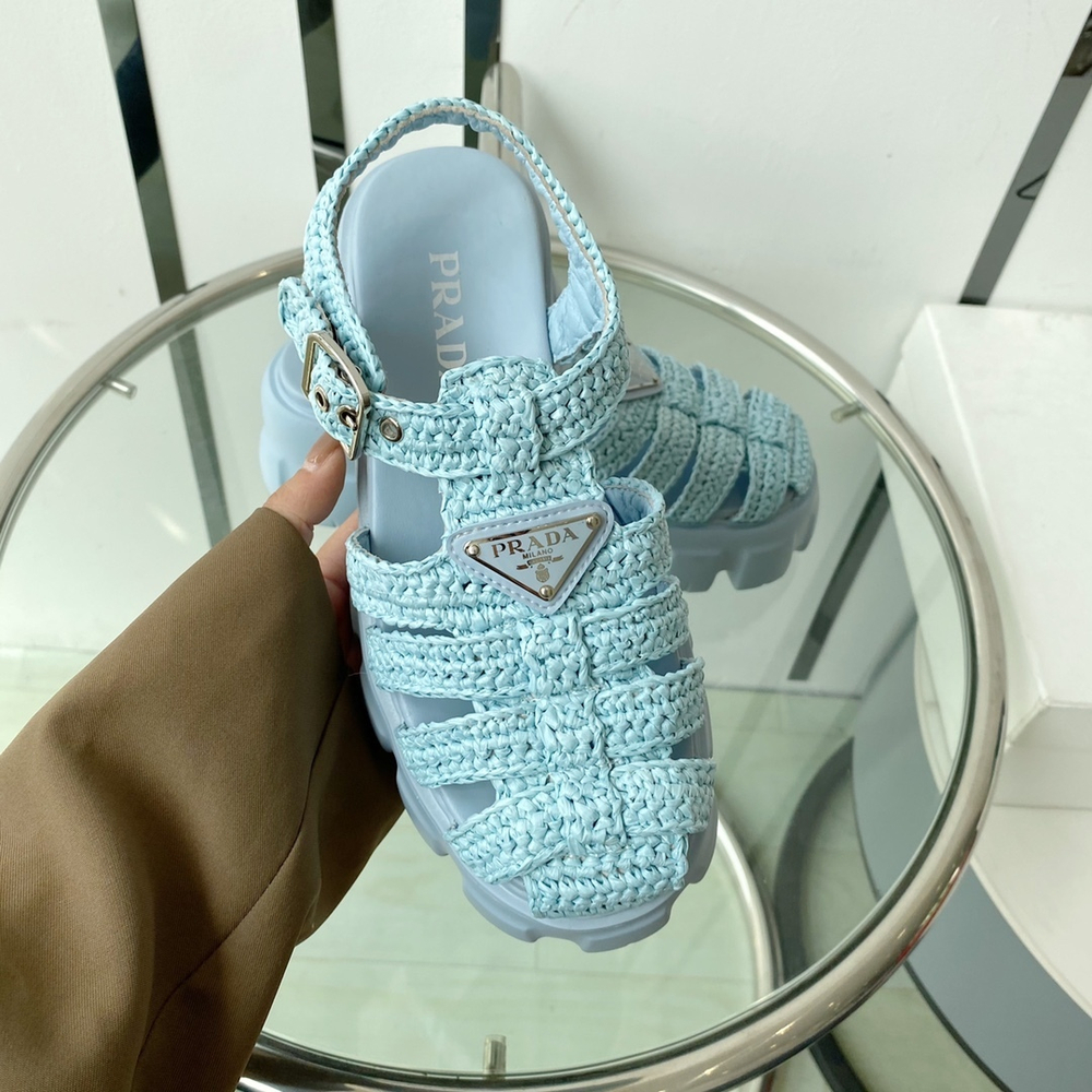 Prada Monolith Crochet Cage Sandals