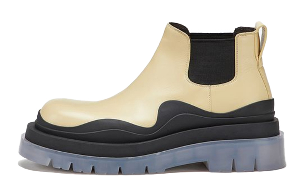 Bottega Veneta Tire Top Grain Cow Leather Ankle Length Chelsea Boots Men"s Yellow