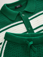 Кардиган вязаный с коротким рукавом и шорты вязаные в комплекте для мальчика Next AA9-511, Зеленый, Молочный