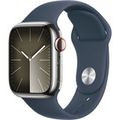 Apple Watch Series 9 GPS + Cellular 41mm Silver Stainless Steel Case with Storm Blue Sport Band