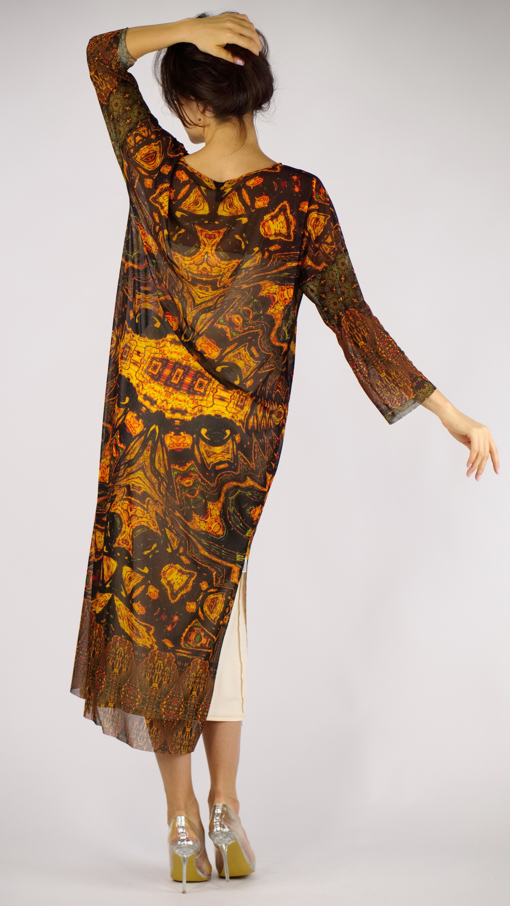 Платье-туника из сетки «Золотой лес», принт по мотивам живописи Густава Климта