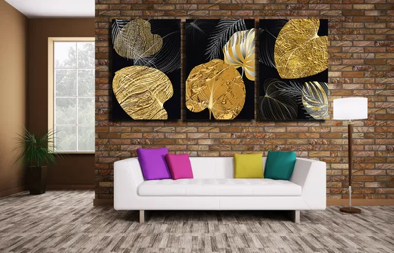 Модульная картина "Элементы золотых листьев"