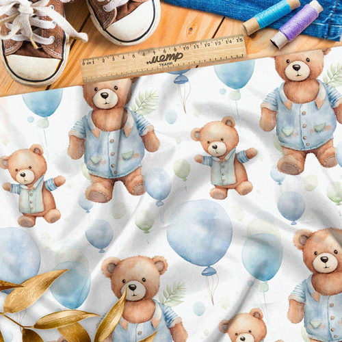 Ткань премиум шелк искусственный Армани медведи в воздушных шарах