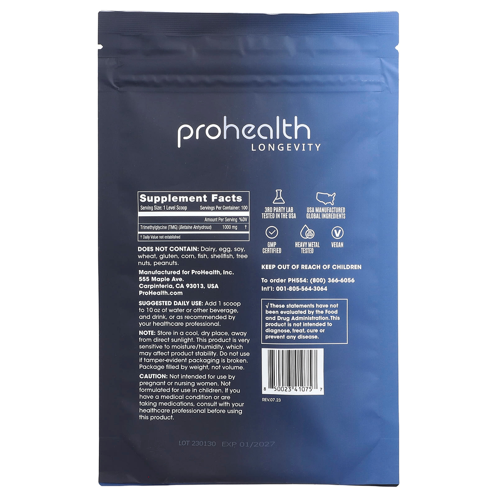 ProHealth Longevity, TMG Pro, чистый порошок TMG, 100 г