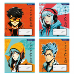 Тетрадь 12л., клетка, Alingar, скрепка, блок офсет, 100% белизна, мелованный картон (стандарт), "Anime style"