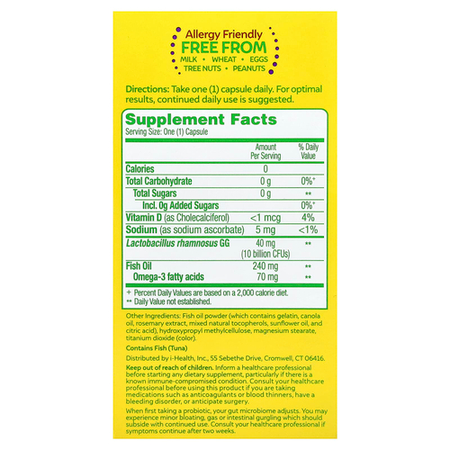 Culturelle, Пробиотики, полный пробиотик 3 в 1 с омега-3, 30 капсул для приема один раз в день