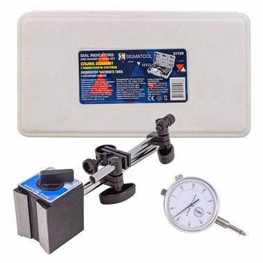 Индикатор часового типа с магнитной стойкой (0-10мм, погрешность-0,01мм), в пласт.кейсе SIGMATOOL Sigmatool-01729