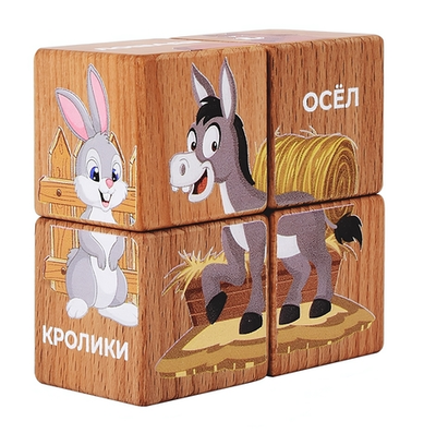 Набор кубиков "Домашние животные" 4кубика, 3 двустор.карточки, развив. методическое пособ. Арт.15403