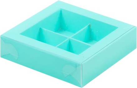 Коробка для конфет 4 шт с прозрачной крышкой тиффани, 12х12х3 см