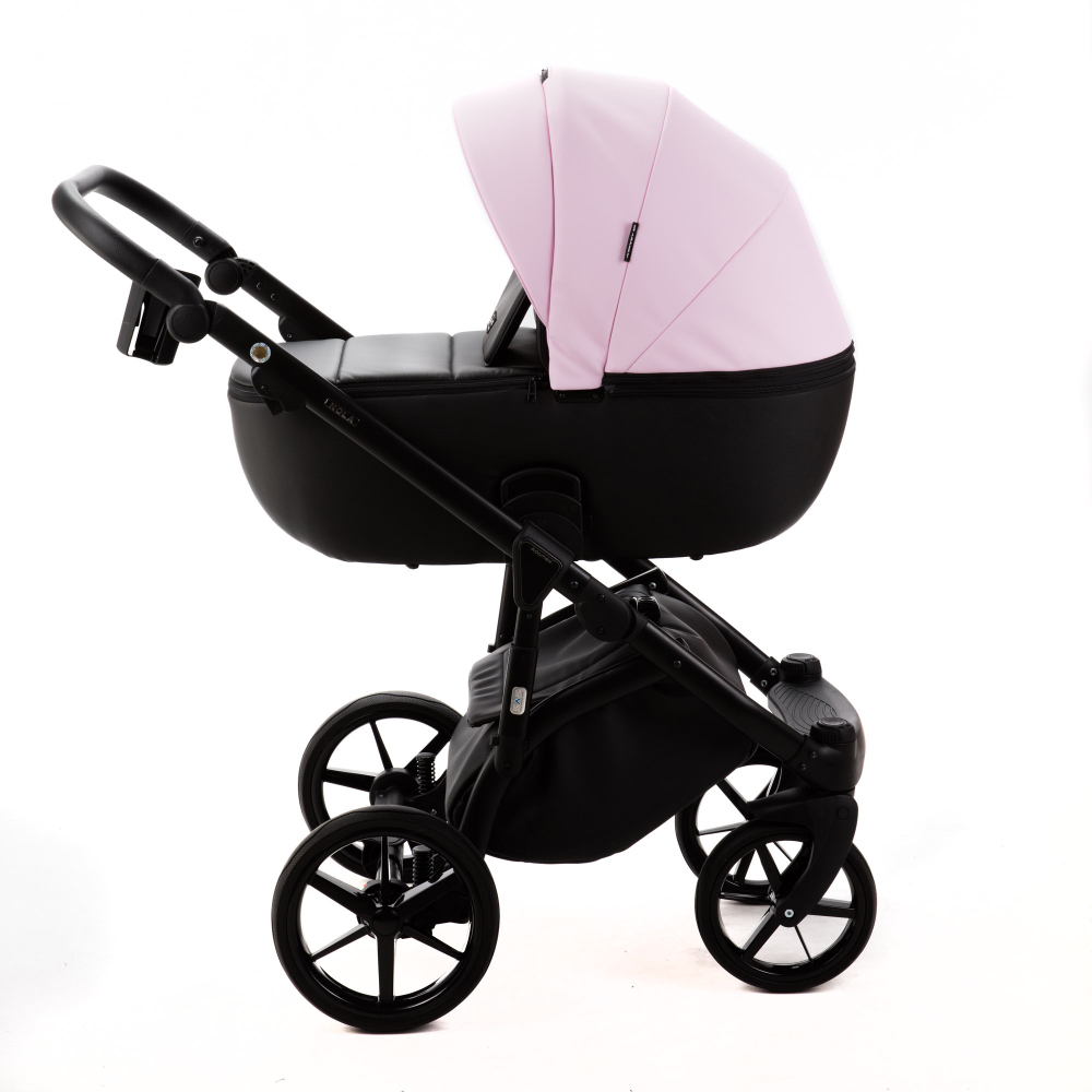 Детская универсальная коляска Adamex NOLA Deluxe 2 в 1 N-SD101 (Розовый зефир экокожа, Черная экокожа)