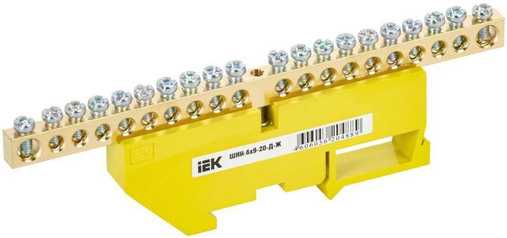 Шина PE "земля" на DIN-изоляторе ШНИ-6х9-20-Д-Ж IEK YNN10-69-20D-K05 Шина PE "земля" на DIN-изоляторе ШНИ-6х9-20-Д-Ж IEK YNN10-69-20D-K05