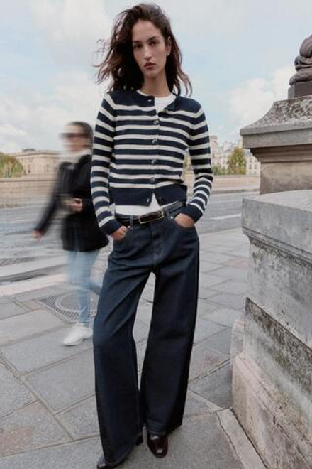 ZARА КАРДИГАН В ПОЛОСКУ, ЭКРЮ/СИНИЙ