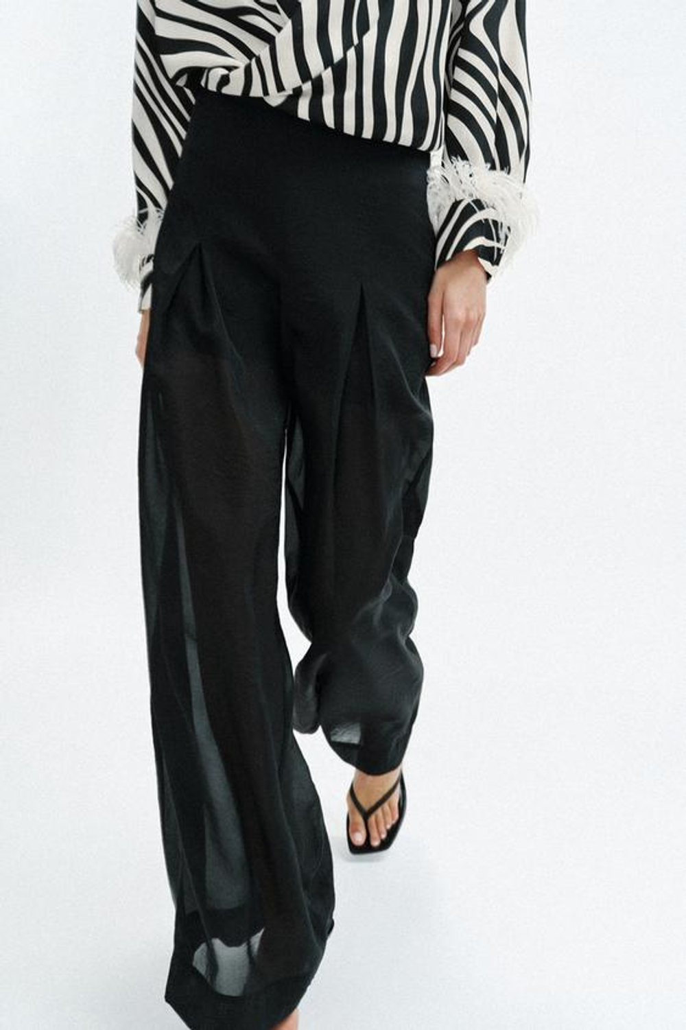 ZARA БРЮКИ ПОЛУПРОЗРАЧНЫЕ ШИРОКИЕ БРЮКИ, ЧЕРНЫЙ