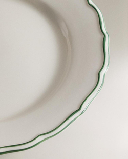 ZARA HOME ТАРЕЛКА ИЗ ФАЯНСА С КОНТРАСТНОЙ КРОМКОЙ, БЕЛЫЙ/ЗЕЛЕНЫЙ